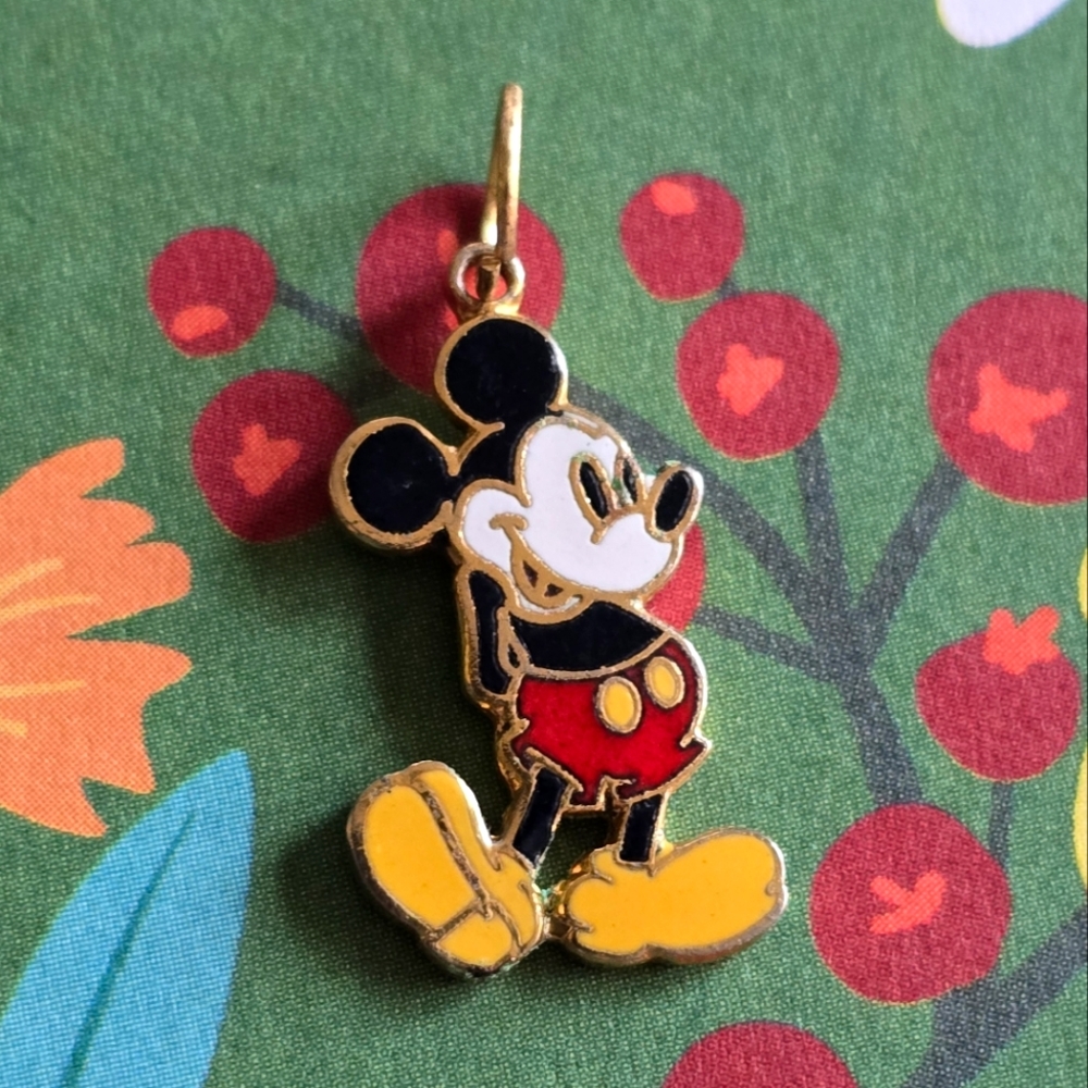 Mickey Mouse pendant charm enamel gold tone Disney authentic